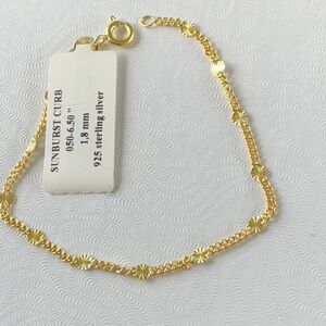 Sunburst Curb Gold over 925 Sterling Silver Bracelet. NWT